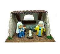 Acan Tradineur - Cueva de Nacimiento con 3 Figuras: María, José y el Niño Jesús para Belén - Estilo Naïf - Marmolina - Adorno Divertido para Nacimiento, Navidad, decoración Tradicional - 10 cm