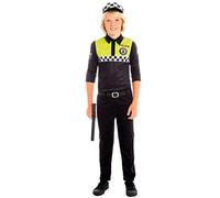 Acan Tradineur - Disfraz infantil de policía, agente policía local, fibra sintética, incluye camiseta, pantalón, gorra y cinturón, carnaval, Halloween, cosplay, niños (7-9 años)