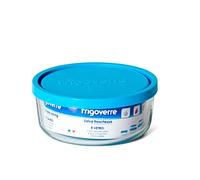 Acan Tradineur - Fiambrera de cristal redonda, con tapa de plástico de 18 cm de diámetro y 7 cm de alto, con tapa azul. Recipiente para conservar alimentos con capacidad de 160 cl