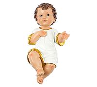 Acan Tradineur - Figura del niño Jesus - Diseño con Toga Blanca con Bordes Dorados - Fabricado en Resina - Decoración navideña para pesebres - 14,5 cm