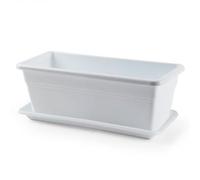 Acan Tradineur - Jardinera "Eva" de plástico con plato "Adán" 16 litros. Macetero, maceta para plantas y flores rectangular de plástico con agujeros de drenaje (40 cm, Blanco)