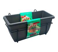 Acan Tradineur - Jardinera para balcón con Plato y Soporte metálico - PLFT - 40 x 19,5 x 17 cm - Macetero de plástico para Colgar, 8L con Plato Integrado para Agua (Gris Antracita)