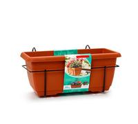 Acan Tradineur - Jardinera para balcón con Soporte metálico y Plato - PLFT - 40 x 19,5 x 17 cm - Macetero de plástico para Colgar, 8L con Plato Integrado para Agua (Marrón)