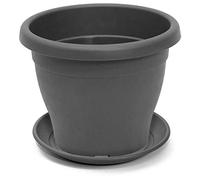 Acan Tradineur - Maceta con Plato, Modelo Mediterránea, 35 cm de diámetro, Ideal Tanto para Interior como Exterior, Jardinera Alta con Agujeros para drenar Agua - Color Gris