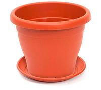 Acan Tradineur - Maceta con Plato Tipo mediterránea, 35 cm de diámetro, Ideal Tanto para Interior como Exterior. Jardinera Alta con Agujeros para drenar Agua, Color Marrón