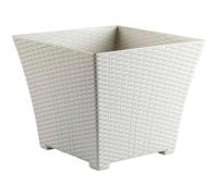 Acan Tradineur - Maceta Rattan Cuadrada de Plástico - Fabricado en España - Ideal para Plantas, hogar, jardín y terrazas - 30 cm - Color Blanco Marfil