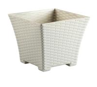 Acan Tradineur - Maceta Rattan Cuadrada de Plástico - Fabricado en España - Ideal para Plantas, hogar, jardín y terrazas - 25 cm - Color Blanco Marfil