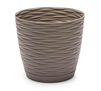 Acan Tradineur - Maceta Redonda con Plato - Diseño Wind (Ø 17 cm) - Fabricado en plástico - Ideal para jardín Exterior, terraza o balcón - Color Aleatorio