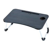 Acan Tradineur - Mesa de Cama para portátil, Bandeja de MDF con Patas Plegables, portavasos y Ranura para Tablet, Desayuno, sofá (Negro, 59,5 x 39 x 28 cm)