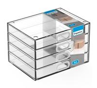 Acan Tradineur - Mini cajonera transparente A6 con 4 cajones, plástico, organizador de cosméticos, maquillaje, accesorios de costura, tornillos, fabricada en España - 11 x 17 x 12,5 cm