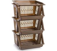 Acan Tradineur - Pack 3 cestas apilables Multiusos 58 x 38 x 29 cm,Carro verdulero 3 Niveles apilables Multicolores para Elegir Color Que le Gusta (Marrón Topo) (Plus)
