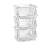 Acan Tradineur - Pack 3 cestas apilables Multiusos 58 x 38 x 29 cm，Carro verdulero 3 niveles apilables multicolores para elegir color que le gusta (Blanco) (PLUS)