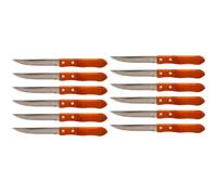 Acan Tradineur - Pack de 12 Cuchillos de Sierra para Carne, Hoja de Acero Inoxidable de 10 cm y Mango de Madera, Cubiertos clásicos, Aptos para lavavajillas - 21 cm
