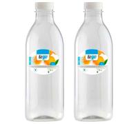 Acan Tradineur - Pack de 2 botellas de plástico con tapón de rosca, reutilizables y reciclables, agua, leche, batidos, zumos, refrescos, frigorífico, fabricadas en España (1 Litro - 26 x 8 cm)