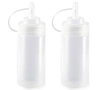 Acan Tradineur - Pack de 2 Botellas de plástico rellenables para Servir Salsas, dispensador de aliño Reutilizable, Ketchup, Mostaza, Aceite, Fabricado en España - 300 ml