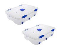 Acan Tradineur - Pack de 2 cajas de almacenaje, de 20 x 77 x 57 cm, nº 14, con capacidad de 56 litros con tapa y ruedas para organización del hogar, baúl organizador(20 x 77 x 57 cm, Pack de 2)