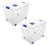 Acan Tradineur - Pack de 2 cajas de almacenaje, de 46 x 61,5 x 43 cm, nº 8, con capacidad de 86 litros con tapa y ruedas para organización del hogar, baúl organizador(46 x 61,5 x 43 cm, Pack de 2)