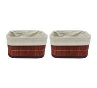 Acan Tradineur - Pack de 2 cestas rectangulares de bambú, incluyen forro interior de tela extraíble y lavable, ligeras, organización del hogar (Color caoba - 20 x 14 x 10,2 cm)