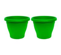 Acan Tradineur - Pack de 2 Macetas de plástico Redondas para Plantas y Flores Mediterránea con Orificios Inferiores. Recipiente, macetero Exterior e Interior del hogar - Color Verde - 20 cm