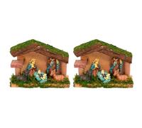 Acan Tradineur - Pack de 2 Portales de belén con 5 Figuras - Fabricados en Hierbas y Papel - Decoración para Temporada - 9 x 12 x 5 cm