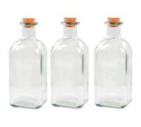 Acan Tradineur - Pack de 3 Botellas de Cristal, frascas con tapón de Corcho, Recargable, con diseño Tradicional, Capacidad 1 litro, licores, Vino, Aguardiente