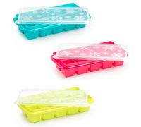 Acan Tradineur - Pack de 3 cubiteras de plástico con Tapa, Molde para 10 Cubitos de Hielo Cuadrados, fácil extracción, cócteles, Whisky (Color Aleatorio - 26 x 12,5 x 5,5 cm)