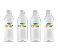 Acan Tradineur - Pack de 4 botellas de plástico con tapón de rosca, reutilizables y reciclables, agua, leche, batidos, zumos, refrescos, frigorífico, fabricadas en España (1 Litro - 26 x 8 cm)