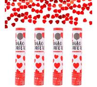 Acan Tradineur - Pack de 4 cañones de Confeti de Aire comprimido, Popper, Cracker de Confetti, cumpleaños, Bodas, Fiestas, Celebraciones (Corazones - 30 cm)