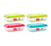 ACAN Tradineur - Pack de 4 Fiambreras rectangular con tapa - Fabricado en plástico - Capacidad de 2 Litros - Apta para microondas y lavavajillas - 8 x 30 x 16 cm - Tapa Color Aleatorio