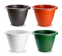 Acan Tradineur - Pack de 4 Maceta Redonda Terracota - Fabricado en Plástico - Macetero Apto para Exterior e Interior del hogar - Ø 30 cm - Color Surtido