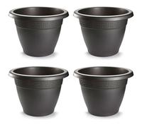 Acan Tradineur - Pack de 4 Macetas Redonda Terracota - Fabricado en Plástico - Macetero Apto para Exterior e Interior del hogar - Ø 25 cm - Color Antracita