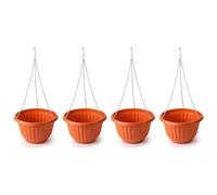Acan Tradineur - Pack de 4 macetas Redondas Colgantes, plástico, Tiesto, macetero, Recipiente para Plantas, Flores, balcón, terraza, hogar, Fabricada en España (Marrón - 25 x 15 cm)