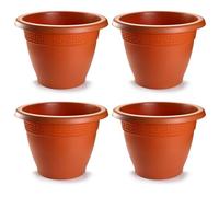 Acan Tradineur - Pack de 4 Macetas Redondas Terracota - Fabricado en Plástico - Macetero Apto para Exterior e Interior del hogar - Ø 20 cm - Color Marrón