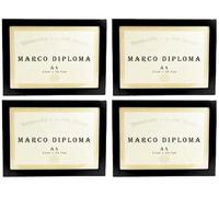 Acan Tradineur - Pack de 4 Marcos para diploma - Marco para fotos, documentos, certificados, premios para colgar en la pared - Tamaño A4 (21 x 29,7 cm) - Horizontal - Color Negro