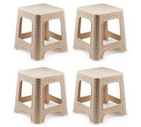 Acan Tradineur - Pack de 4 taburetes de plástico Rattan, imitación de Mimbre, banqueta Multiusos, Cocina, salón, Fabricado en España (Marrón Claro - 33 x 32,5 x 32,5 cm)