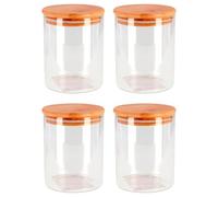 Acan Tradineur - Pack de 4 tarros de Vidrio de borosilicato y Tapa de bambú, Recipiente, Bote, Frasco para Pasta, café, legumbres, Especias - 12,5 x 10 cm - 600 ml