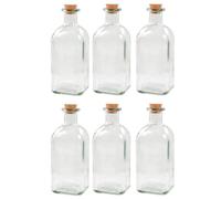Acan Tradineur - Pack de 6 botellas de cristal, frascas con tapón de corcho, recargable, con diseño tradicional, capacidad 1 litro, licores, vino, aguardiente