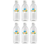 Acan Tradineur - Pack de 6 botellas de plástico con tapón de rosca, reutilizables y reciclables, agua, leche, batidos, zumos, refrescos, frigorífico, fabricadas en España (1 Litro - 26 x 8 cm)