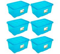 ACAN Tradineur - Pack de 6 Cajas de Almacenamiento - Fabricado en plástico - Contenedor para almacenar juguetes, libros, ropa, mantas - No. 18 (Azul) - 45 x 61,5 x 29,7 cm - 60 L