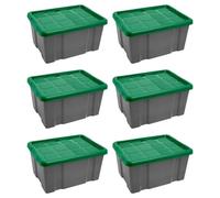 Acan Tradineur - Pack de 6 cajas de almacenamiento N.º 18 - Plástico - Hunter Box - Contenedor, guardar ropa, mantas, libros - Fabricado en España - 60 L - 29,7 x 61,5 x 45 cm - Gris y Verde