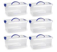 ACAN Tradineur Pack de 6 Cajas de Almacenamiento transparente con asa azul Fabricado en plástico Contenedor para almacenar juguetes, Libros, ropa, mantas - N.grados 24 17,5 x 38,5 x 23 cm 10 Litros