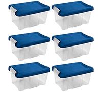 Acan Tradineur - Pack de 6 Cajas de ordenación de plástico - Nº 10 - Transparente con Tapa Azul - Modelo HG - Capacidad 5 litros - Dimensiones Aprox.: 19 x 30 x 14,5 cm.