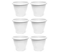 Acan Tradineur - Pack de 6 Macetas de plástico Redondas para Plantas y Flores Mediterránea con Orificios Inferiores. Recipiente, macetero Exterior e Interior del hogar - Color Blanco - 40 cm