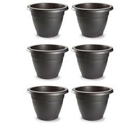 Acan Tradineur - Pack de 6 Macetas Redonda Terracota - Fabricado en Plástico - Macetero Apto para Exterior e Interior del hogar - Ø 25 cm - Color Antracita