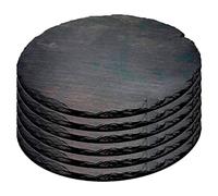 Acan Tradineur - Pack de 6 Platos de Pizarra Redondos, Bandeja para hosteleria, Servicio y degustación, Canto rústico, Tabla de Piedra Natural para Servir Aperitivos - Ø 25 cm