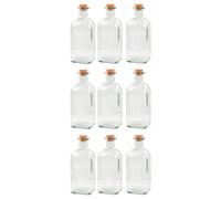 Acan Tradineur - Pack de 9 Botellas de Cristal, frascas con tapón de Corcho, Recargable, con diseño Tradicional, Capacidad 1 litro, licores, Vino, Aguardiente