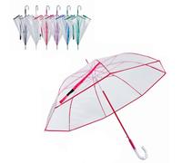 Acan Tradineur - Paraguas Transparente Largo de Mujer, PVC, Mango acristalado, automático, antiviento, 8 Varillas de Fibra, Ligero y Resistente, 108 x 96 cm, Color Aleatorio