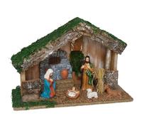Acan Tradineur - Portal de Belén con 6 Figuras - Madera y Resina - Pesebre, Nacimiento, decoración Tradicional, Adornos, Navidad - 30 x 10 x 20 cm