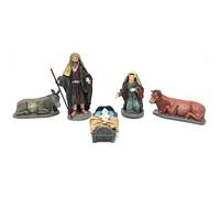 Acan Tradineur - Set de 5 Figuras del Nacimiento para Belén navideño, marmolina, José, María, niño Jesús, Buey y Mula, Adornos, Pesebre, Navidad, 10 cm
