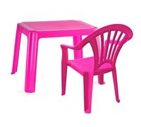 Acan Tradineur - Set de Mesa y Silla Mini Infantil de plástico, Modelo Tipi, Estructura sólida, niños, Interior y Exterior, salón, jardín, Fabricado en España (Fucsia) - NO APTAS para Adultos
